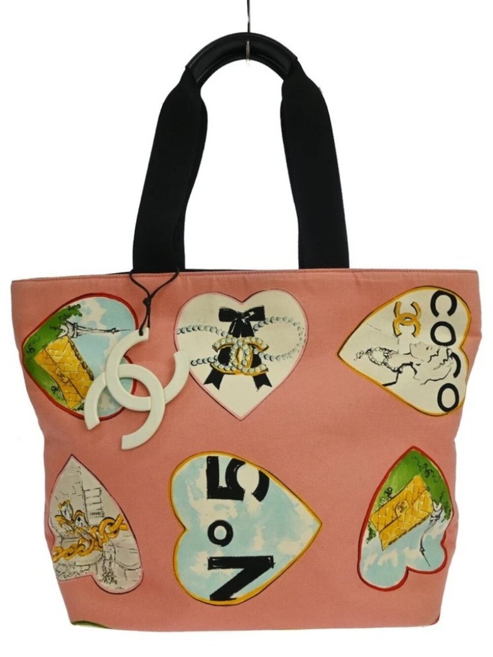Chanel Pink Canvas Valentines Heart Canvas Tote